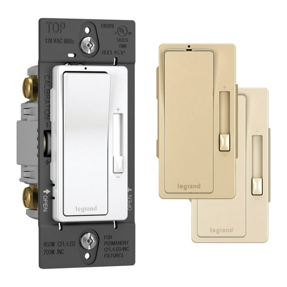 Legrand - PASS & SEYMOUR RHCL453PTCCCV6 3-Way Single Pole 120V CFL/LED Dimmer, Tri-Color (Ivory, White, Light Almond)