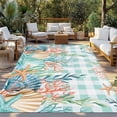 thumbnail image 2 of Summer Coastal Outdoor Rug for Patio/Deck/Porch, Non-Slip Large Area Rug 3 x 5 Ft, Watercolor Corals Shells Starfish Green Plaid Indoor Outdoor Rugs Washable Area Rugs, Camping Rug Carpet Runner, 2 of 8