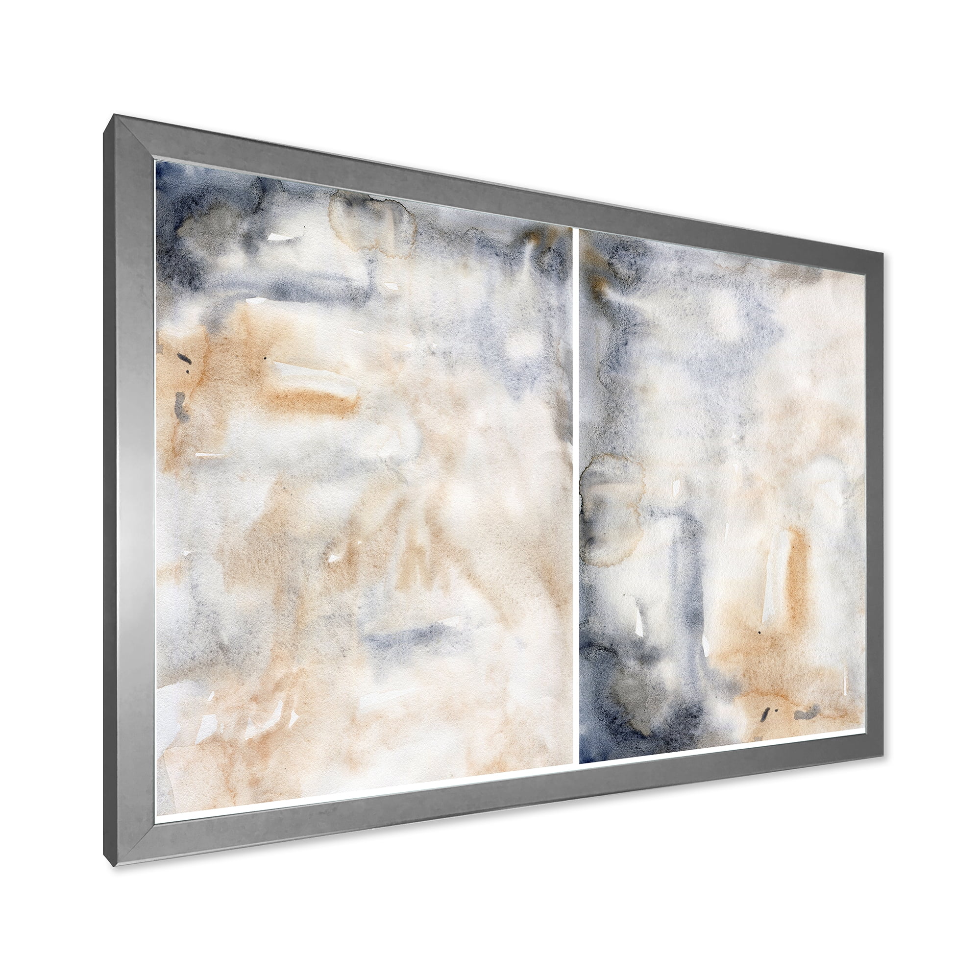 Designart 'Abstract Paste With Dark Blue and Beige' Modern Framed Art Print