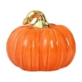 thumbnail image 2 of 4 Inch Small Ceramic Orange Pumpkin Ornament with Gold Stem, Glossy Realistic Figurine, Halloween Thanksgiving Table Centerpiece for Kitchen Mantel Shelf Display, 2 of 6