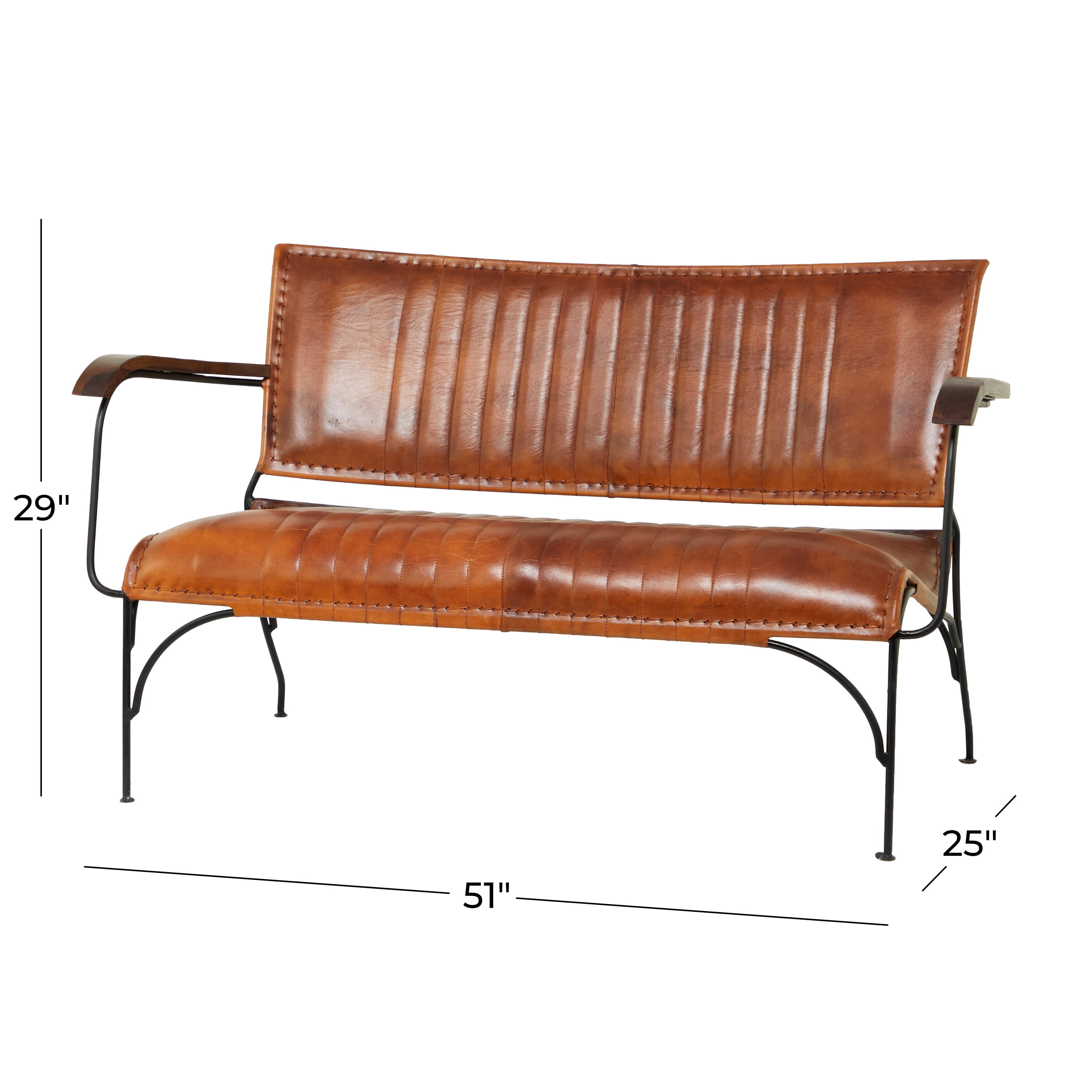 DecMode Leather Tufted Lounge Chair with Metal Legs, Brown