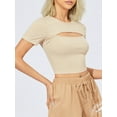 thumbnail image 3 of Lovito Women's Casual Plain Cut Out Crop T-Shirt for Work and Daily, 3 of 6