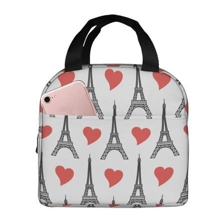 Insulated Lunch Bag for Women Men - heart Eiffel Tower Leakproof Cooler Lunch Box for Women Men  Lunch Tote Bags for Work School Picnic Travel