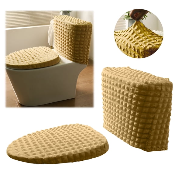 LAMIRO High-Tank Toilet Seat Cover Set - 3-Piece Soft Velvet Washable,Easy 30S Install,All-Season Fit for Round/Elongated Toilets Toilet Seat Covers