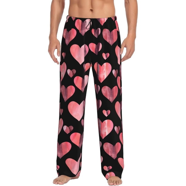 Fotbe Hearts Pantalones de Pijama para Hombre, Pantalones de Dormir, Pantalones de Casa con Cintura Ajustable y Bolsillos-X-Large