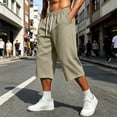 thumbnail image 2 of Hurxie Men's Baggy Sweat Shorts Long Below Knee Fleece Capri Shorts Athletic Casual 3/4 Pants with Pockets Khaki,L, 2 of 7