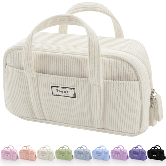 Estuche para lápices Sooez, tamaño grande, pana beige, para niñas adolescentes