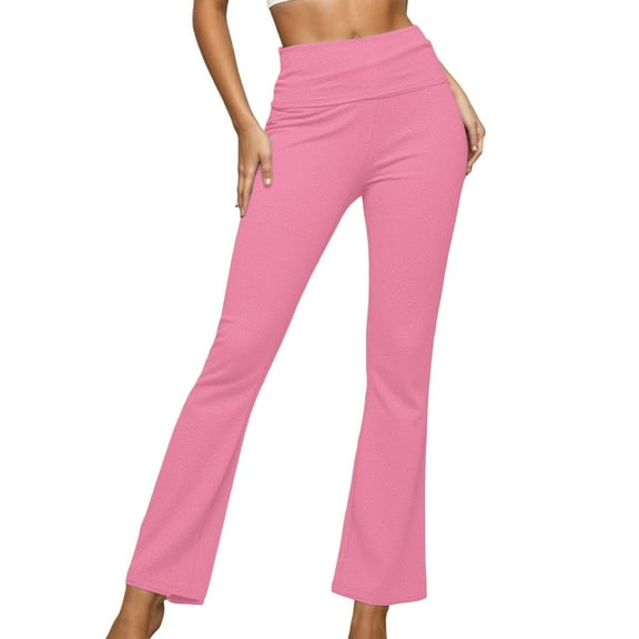 Arlun Casual Stretchy Yoga Pants for Women High Waisted Flare Leggings Foldover Waistband Pants Thin Comfortable Soft Breathable Slim Fit Pure Sports Trousers Pink XS