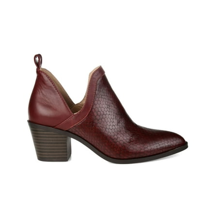 

JOURNEE COLLECTION Womens Burgundy Snake V Cut Slits Back Pull Tab Cushioned Terri Almond Toe Block Heel Slip On Booties 5.5 M