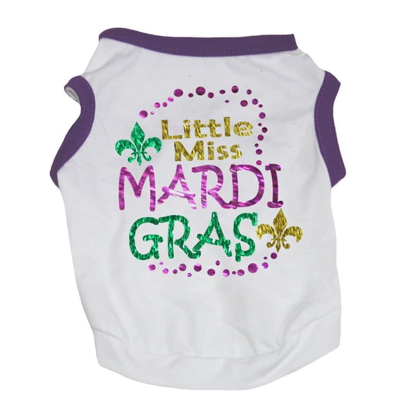 Petitebelle Mardi Gras Theme White Puppy Dog Shirt (little miss Mardi Gras, Small)