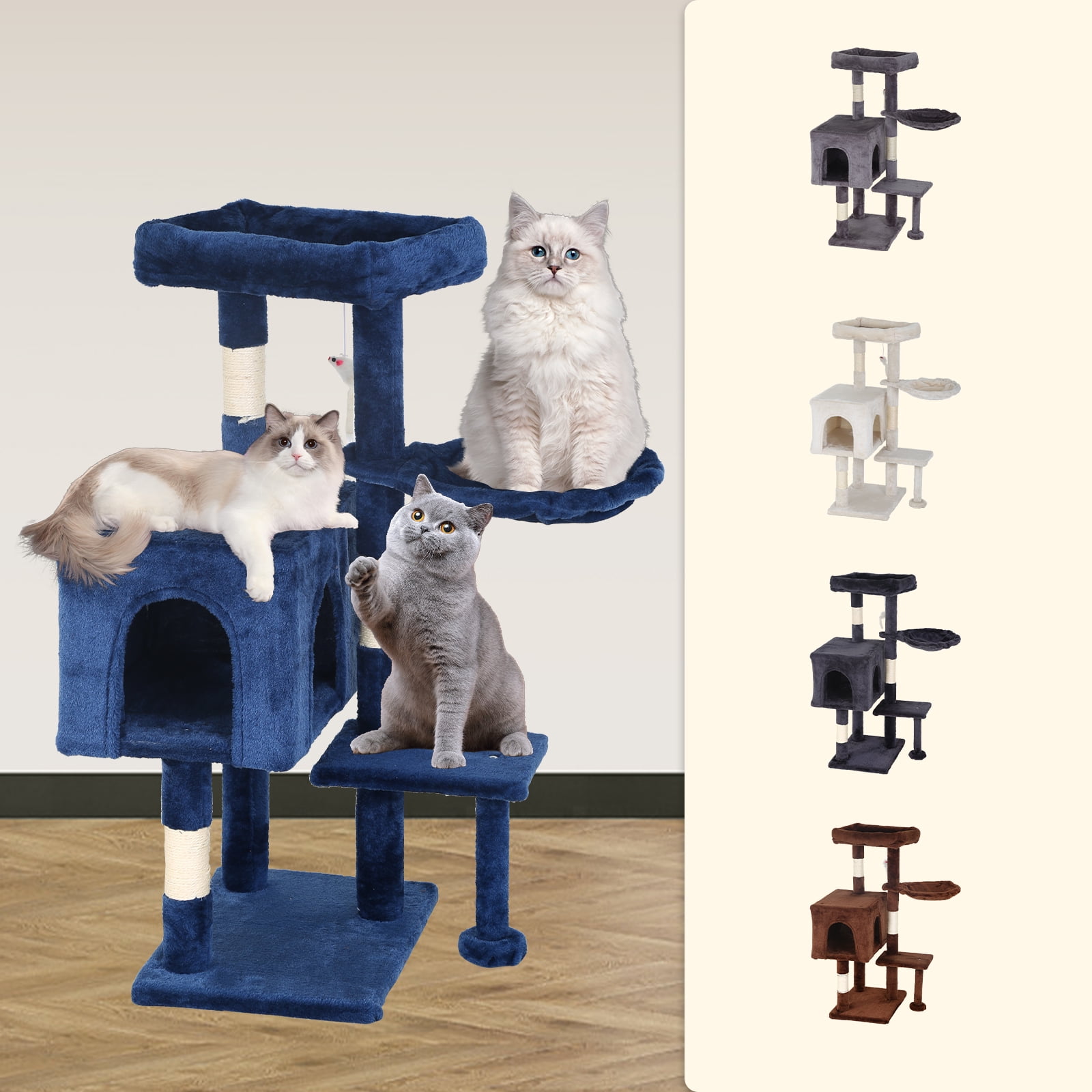 CL.HPAHKL Cat Tree, 36 inch Small Cat Tower with Scratching Post & Funny Toy for Indoor Cats, Cat Condo Furniture Activity Center for Kittens, Navy Blue