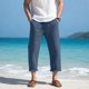 thumbnail image 1 of Pantalones largos para hombre, casuales, de moda, para vacaciones, con bolsillo, cintura elástica lisa, pantalones cortos para hombre., 1 of 6