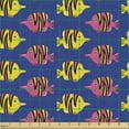 thumbnail image 2 of Fish Fabric by the Yard, Ocean Swimming Animal Exotic Creatures Marine Theme on Dark Lavender Backdrop, Decorative Upholstery Fabric for Sofas and Home Accents, Hot Pink Mustard by Ambesonne, 2 of 5