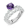 thumbnail image 2 of Gem Stone King 925 Sterling Silver Purple Amethyst and White Topaz Wedding Engagement Ring Band Bridal Set for Women (2.56 Cttw, Gemstone February Birthstone, Round 7MM, Size 5), 2 of 4