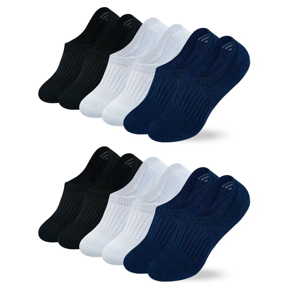 RATIVE Cushion Invisible Cotton No Show Low Cut Socks for Unisex Men Women ,Large,6-pairs/2black 2white 2navy