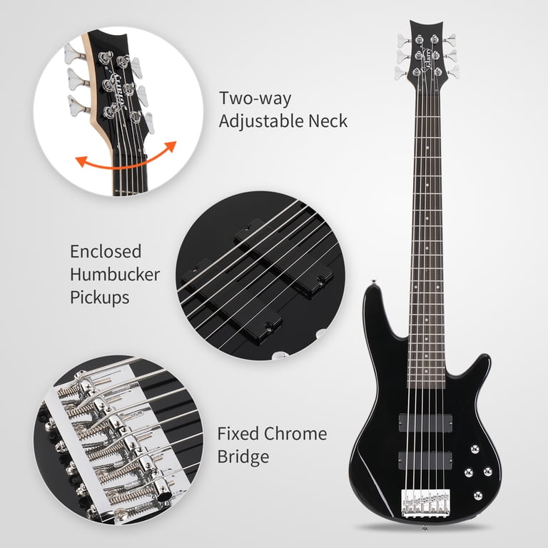 Full Size GIB 6 String H-H Pickup Electric Bass Guitar with Carry