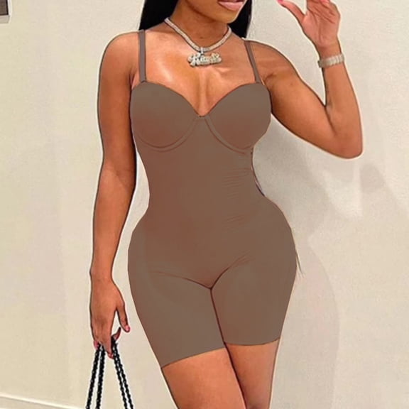 Vedolay Jumpsuits For Women Casual Women Long Sleeves Jumpsuit Bodycon Buckle Romper Hollowing Out Bodysuit Short Jumpsuit Pants,Coffee XL