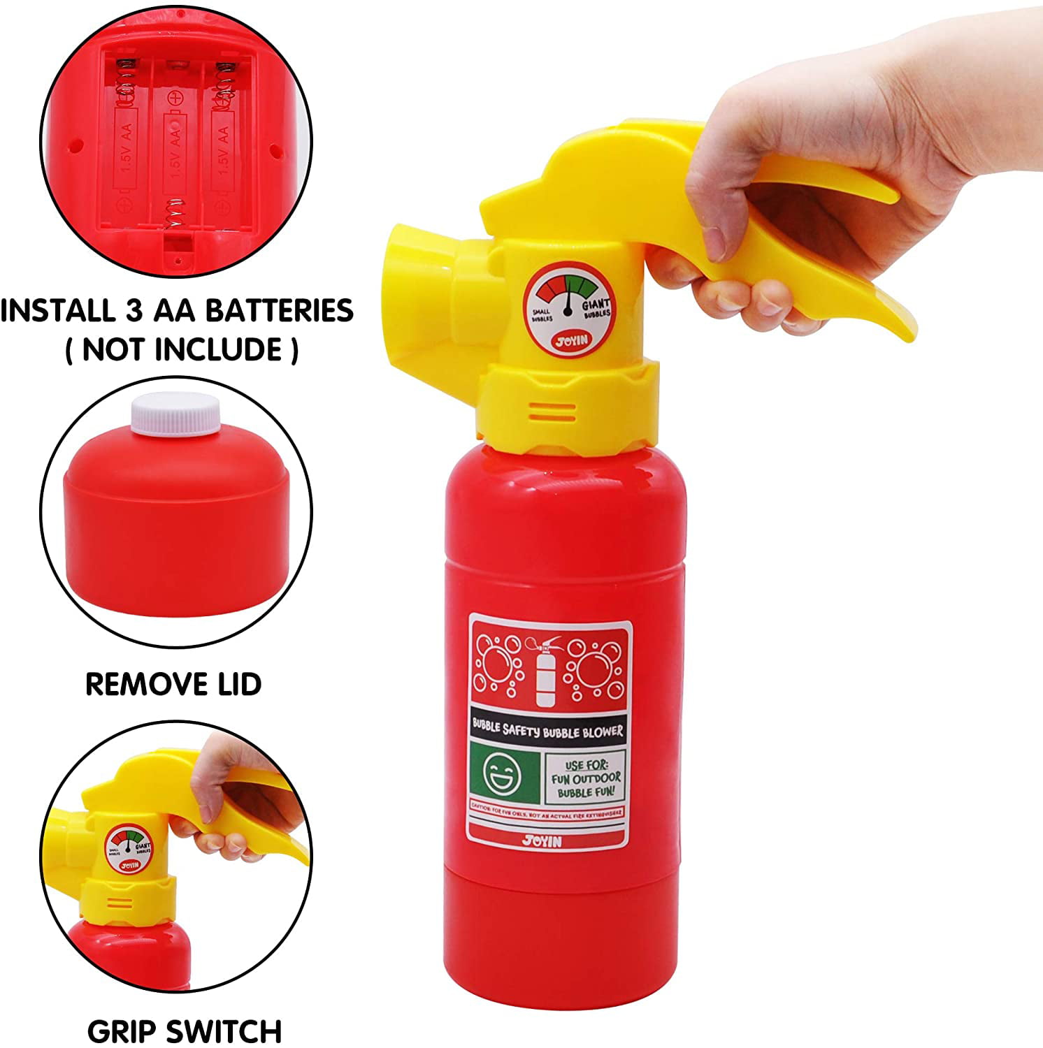 Indoor and Outdoor Play Summer Themed Party and Birthday Gift for Kids 100 ml JOYIN Automatic Bubble Maker Fire Extinguisher Bubble Blower Machine with Bubble Solution 