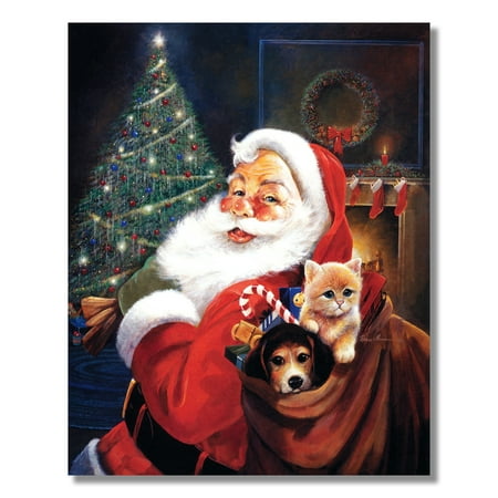 - Santa Clause St Nick Christmas Toy Bag Dog and Cat Wall Picture 8x10 Art Print