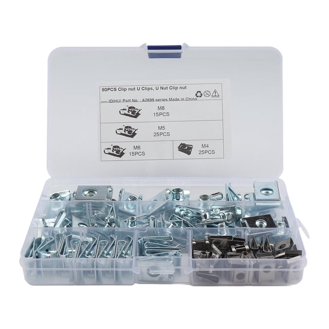 koolsoo 80 Pièces Écrou Clip Assortiment Attache Rapide avec Boîte de Rangement 4 Taille Universelle