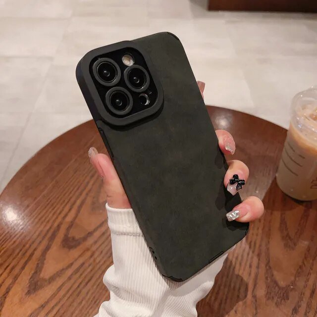 Luxury Matte Soft Leather Case For iPhone 15 14 13 12 11 Pro Max Plus Camera Protector Cases Shockproof Cover Phone Accessories
