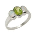thumbnail image 1 of LBG British Made 9k White Gold Natural Peridot & Opal Womens Anniversary Ring - 33 size options - Size 7.75, 1 of 6