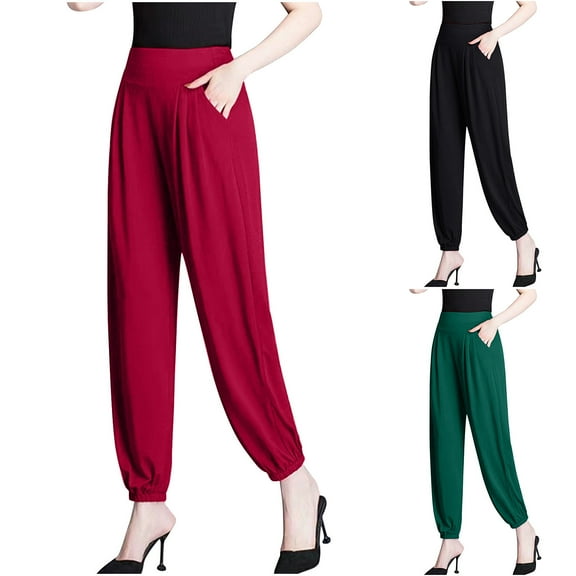 HVOBTTY Women's Straight Leg Pants, Fall Pants for Women Plus Size, Women's Plus Size Casual High Waisted Loose Fitting Slim Effect Square Dancing Cropped Pants Black,XXXL