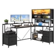 thumbnail image 4 of Sioweci 75" L Shaped Gaming Desk with Fabric Drawers & Shelves,Easy to Assemble Computer Desk with LED Lights, Power Outlet and PC Stand,Home Office Desk for Gaming Room Bedroom,Black, 4 of 11