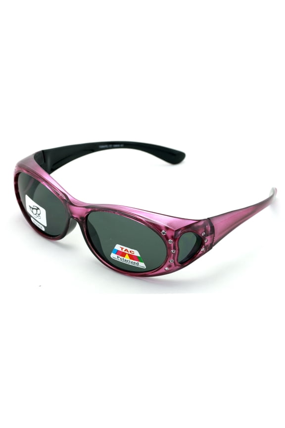 Womens Polarized Fit Over Glasses Sunglasses Rhinestone Rectangular Heart 60mm