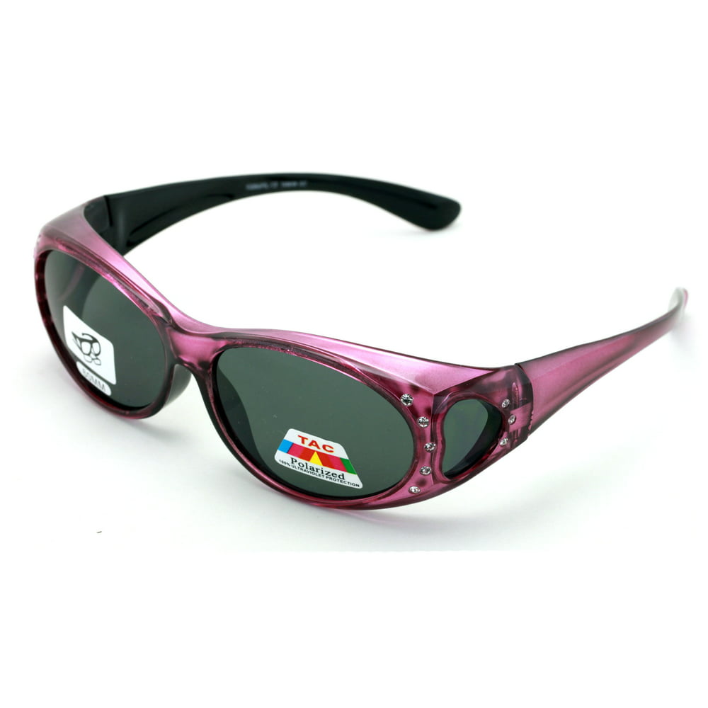 V W E Womens Polarized Fit Over Glasses Sunglasses Rhinestone Rectangular Heart 60mm