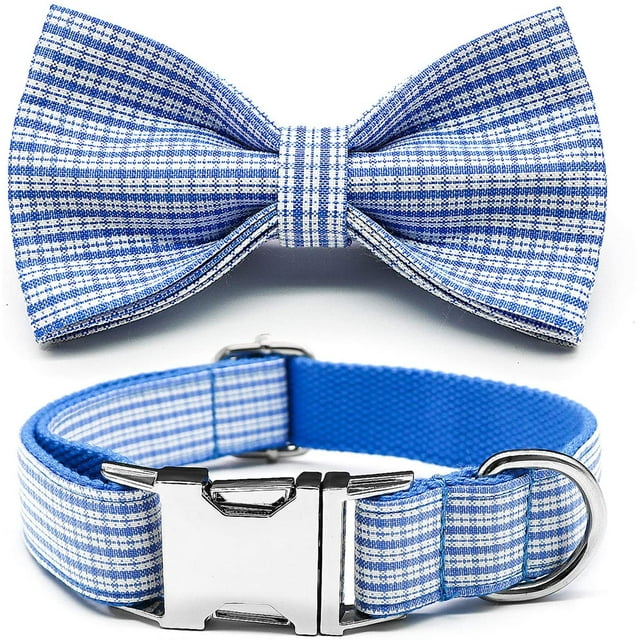 Collar de pajarita Meskcv para perro y gato Hebilla de metal resistente Azul (S)