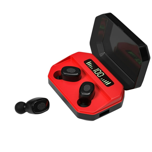 Auriculares inalámbricos Bluetooth con pantalla digital LED y función de banco de energía, auriculares internos con compartimento de carga de 1500 mAh, auriculares Bluetooth