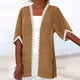thumbnail image 1 of Puntoco Cárdigan De Mujer Abrigo Otoño Encaje Verano Color Sólido Manga Media top Caqui Xl, Regalo Para Mujer, 1 of 5