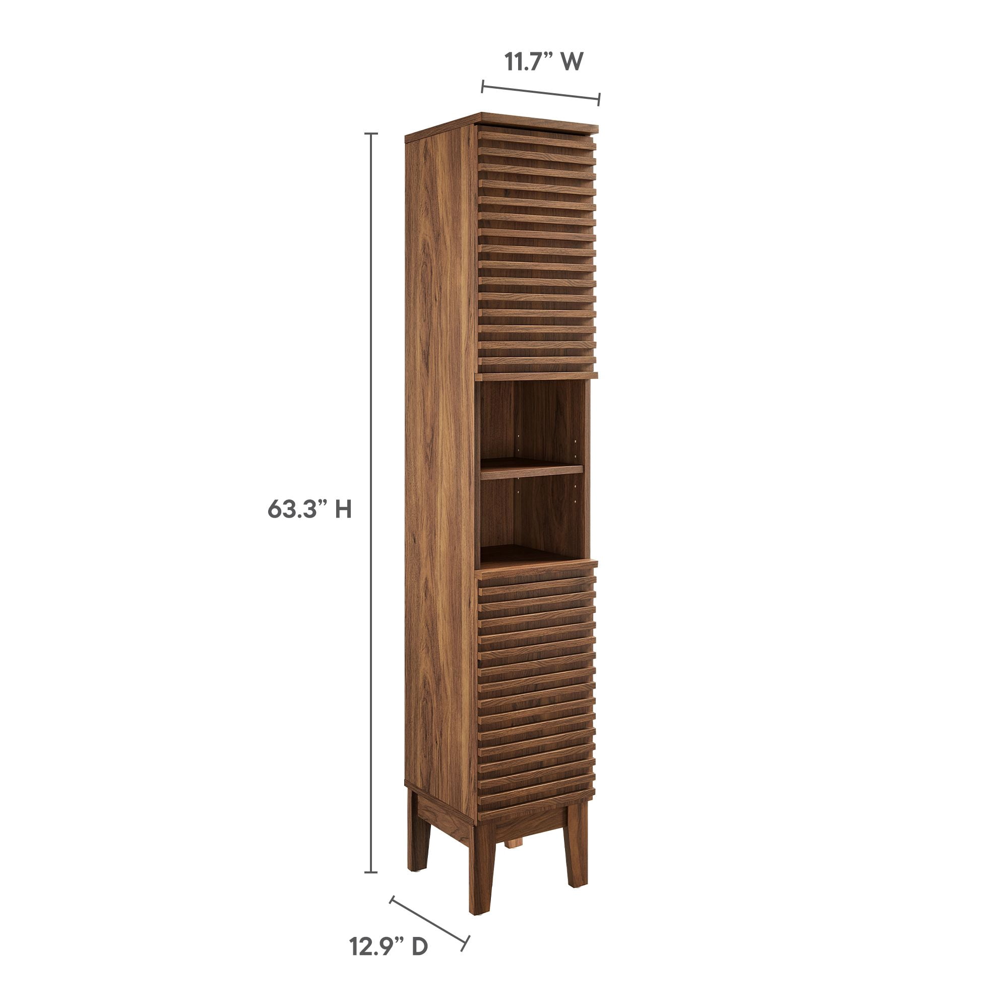 Render Tall Narrow Bathroom Storage Cabinet in Walnut