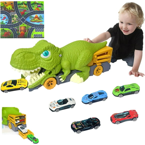 Transport Truck Playset with 6 Metal Cars and Activity Play Mat - 8 in 1 Toddler Toys for 3+ Year Old Boys and Girls