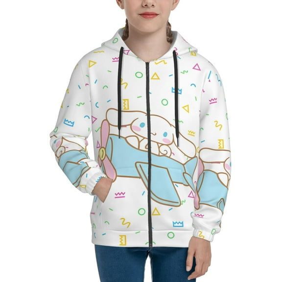 Cinnamoroll Girls Hoodie Sweatshirt Full Zip Jacket Casual Teens Hoodie with Pocket S7-8