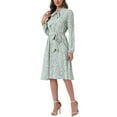 thumbnail image 4 of INSPIRE CHIC Vestidos de Cuello Atado para Mujeres, Vestido Vintage Floral de Chifón con Manga Larga y Cinturón, M Verde Claro, 4 of 6