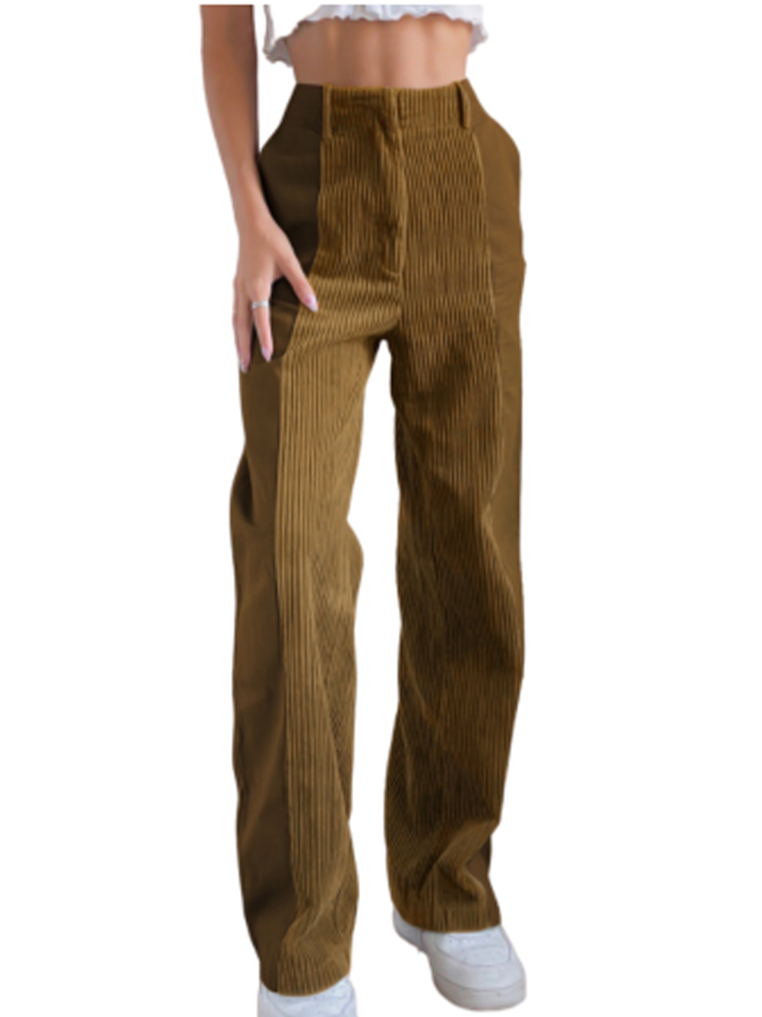 Men Corduroy Straight Casual Loose Trousers High Waist Business Slacks Plus Size