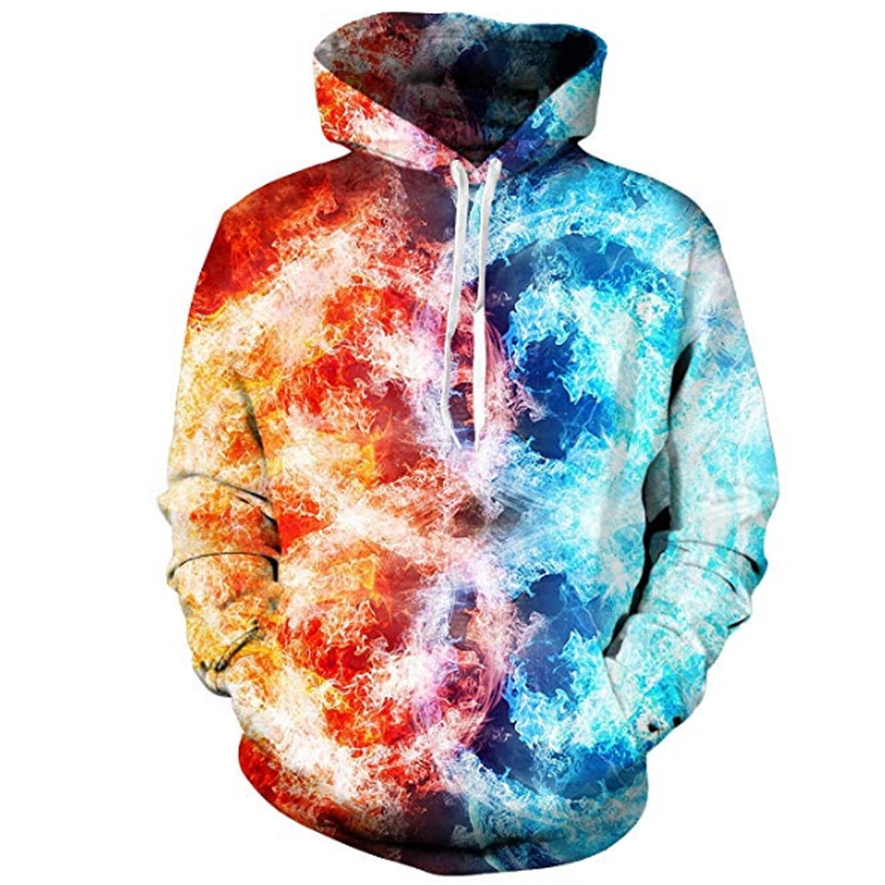 2024 New Colorful Flame Hoodie 3D Sweatshirt Men And Women Hooded