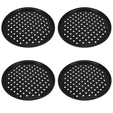 

4X 10 Inch Personal Perforated Pizza Pans Black Carbon Steel with Nonstick Coating Easy to Clean Pizza Baking Tray