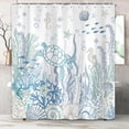 thumbnail image 4 of Nautical Beach Shower Curtain for Kids, Ocean Coastal Seashell Shower Curtain Set for Bathroom, Aqua Fun Sea Turtle Fabric Shower Curtain Restroom Bathtub Decor Accessories with Hooks 72X 84 inch, 4 of 5