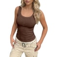 thumbnail image 4 of MDUKONU Summer Womens Tank Tops 2026 Square Neck Fitted Sleeveless Shirts for Women Ribbed Basic Top Size: XL/2 Coffee, 4 of 7