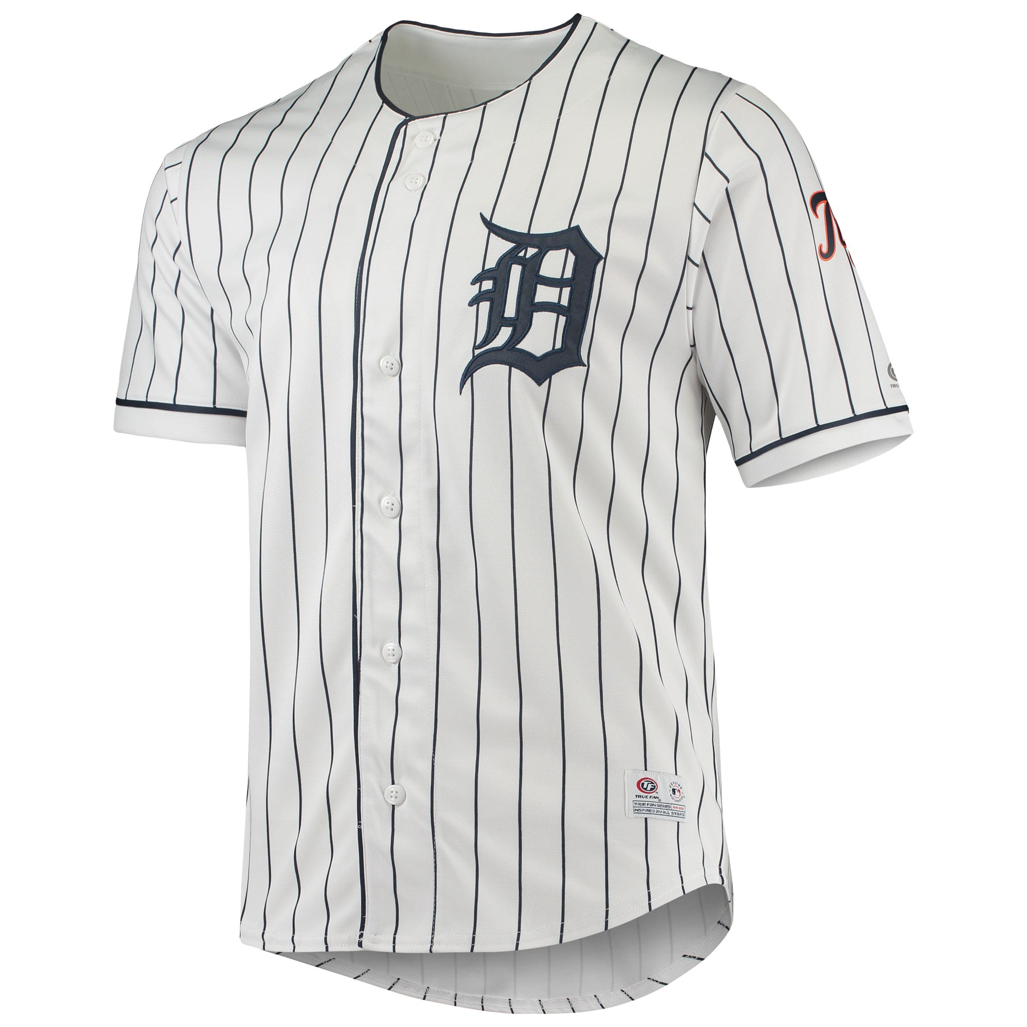 Men's True-Fan White/Navy Detroit Tigers Pinstripe Jersey 