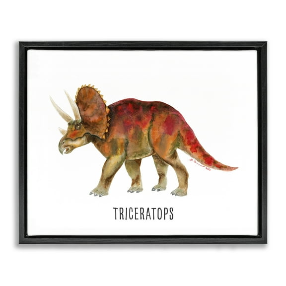 Stupell Industries Triceratops Dinosaur Learning Animals Painting Black Floater Framed Canvas Art Print Wall Art, 21 x 17