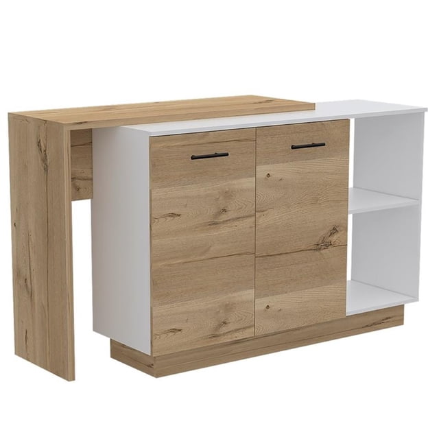 TuHome White Pine Modern Engineered Wood Sicilia Two-Door Kitchen Island