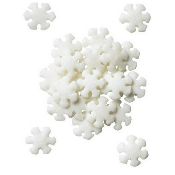White Snowflakes Edible Sprinkles 8 oz Packaged in a food approved