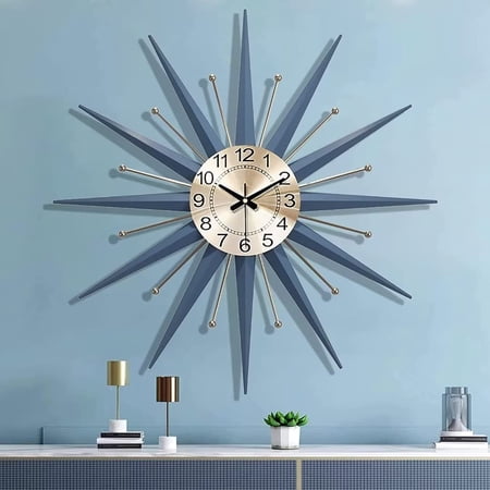 24Inch Mid Century Modern Metal Clock Starburst Wall Clocks Battery Operated Silent Wall Clock Large Decorative Wall Clocks for Living Room Decor