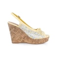 thumbnail image 3 of BLISSFUL STEP Women's Shoes Floral Lace Platform Peep Toe Wedge Heel Sandals Light Yellow 9, 3 of 7