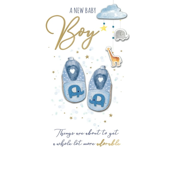 Handmade "Champagne" Greeting Card New Baby Boy - Mobile & Booties