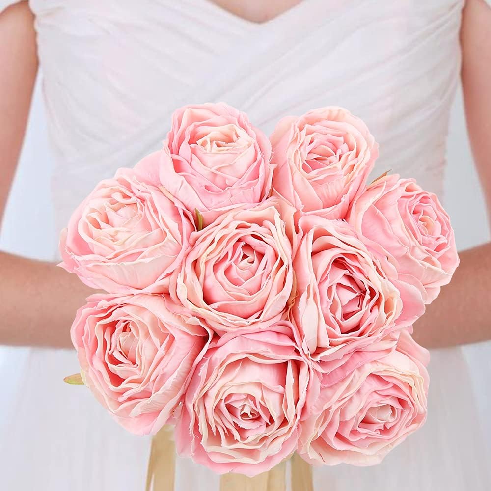 Pink Flowers Silk Rose Heads Pink Fake Roses Artificial Flowers Real Touch Pink Roses for Wall Decoration Fake Flowers Bouquet Silk Roses Flower Heads Bulk for Wedding Centerpieces (Pink)